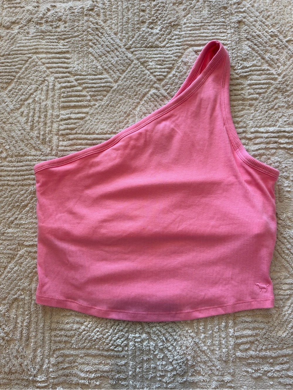 NWT PINK Victoria's Secret One-Shoulder Ribbed Tank Top in Hot Pink Size L